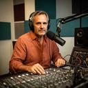 Tom Bakker, senior audio engineer, achter een mengpaneel in de podcaststudio van Landsmeer